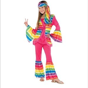 Girls Rainbow Groovy Hippie Halloween Costume / Outfit From Costume USA Sz 12-14